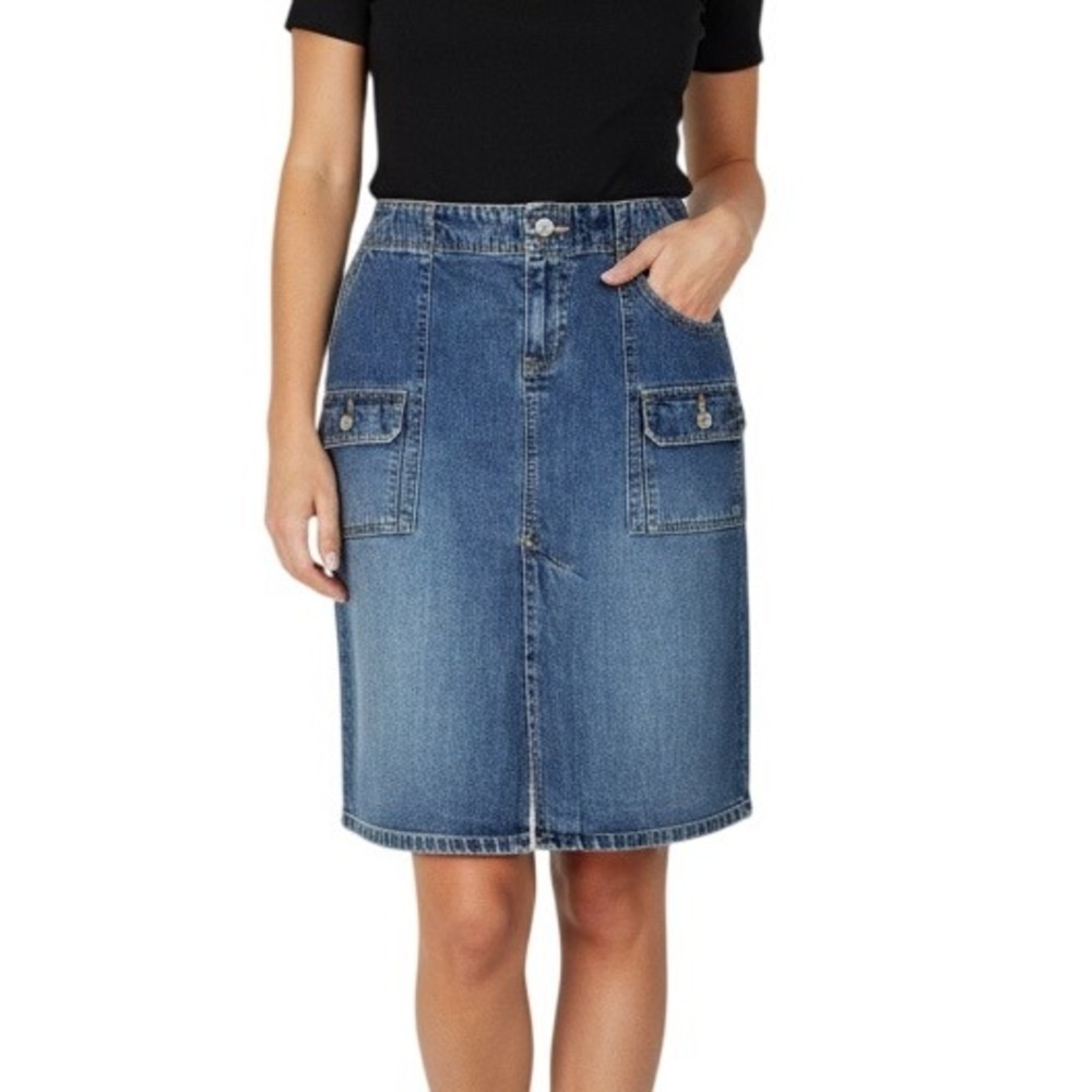 Old Navy Vintage Women ‎ Blue Denim Skirt Size 6 Y2K Knee Length Front Slit